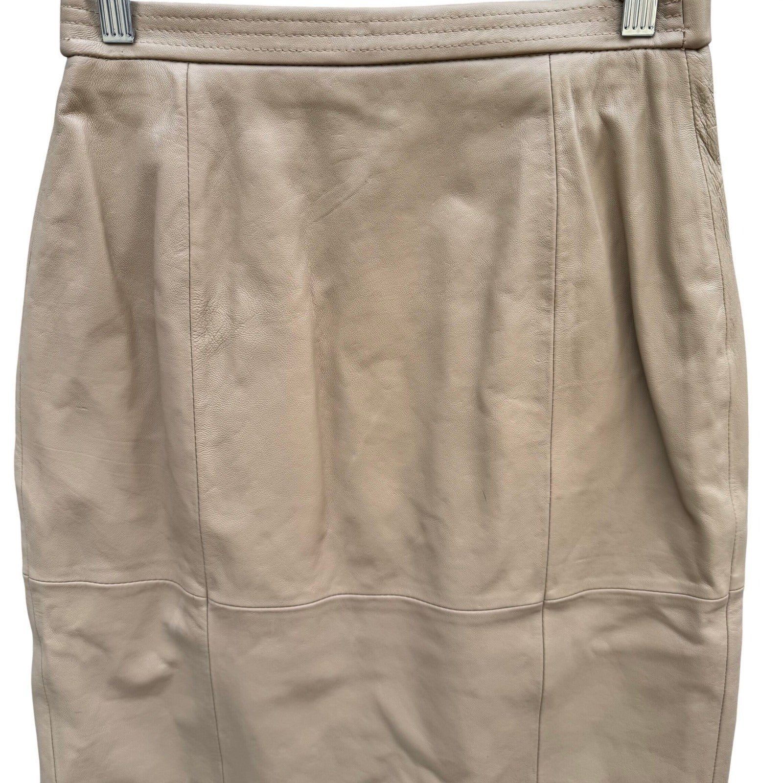 Terry Lewis Classic Luxuries Camel Leather Pencil Skirt Petite 6P Tan Midi T5011