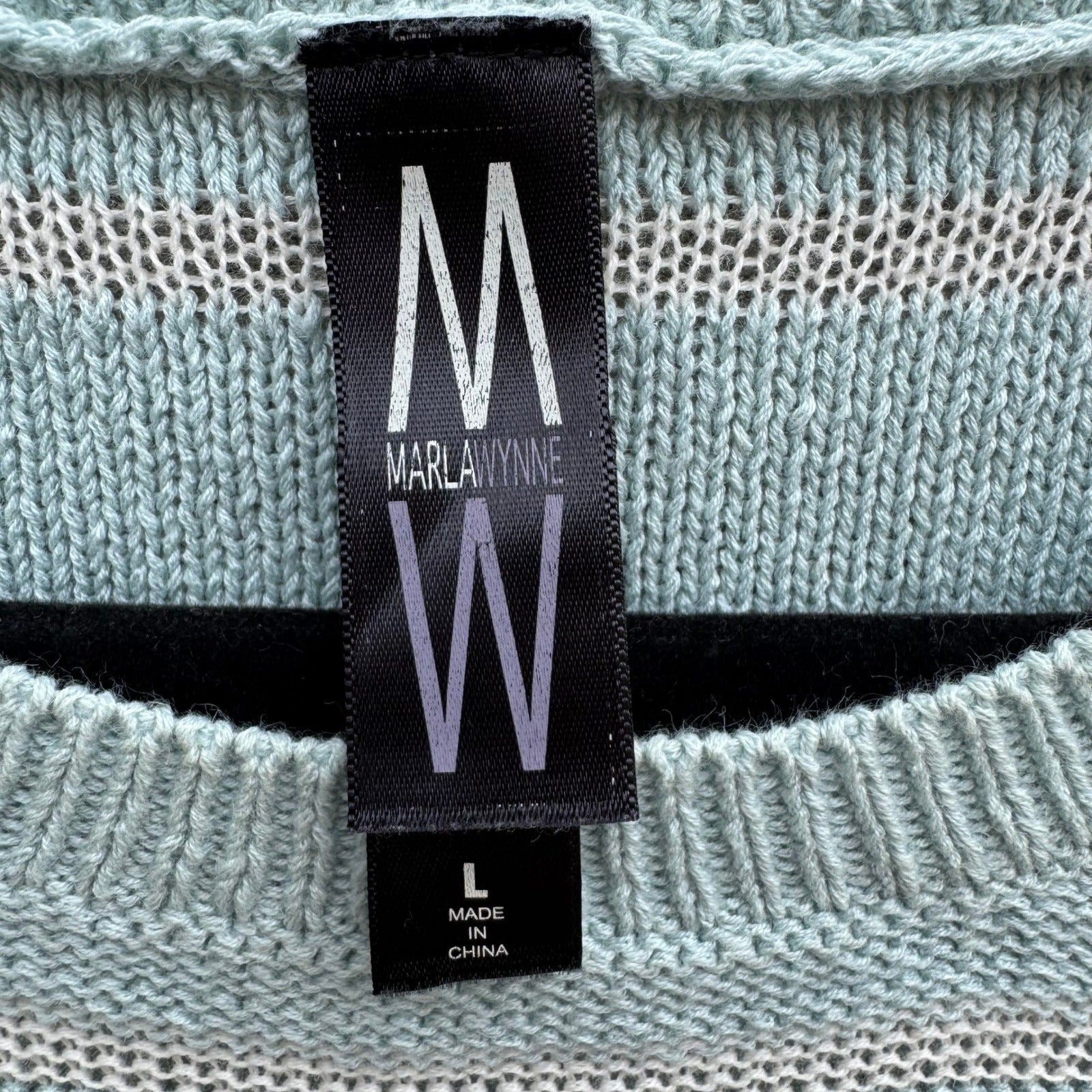 Marla Wynne Womens Cotton Linen Striped Asymmetrical Hem Sweater Seafoam Green L