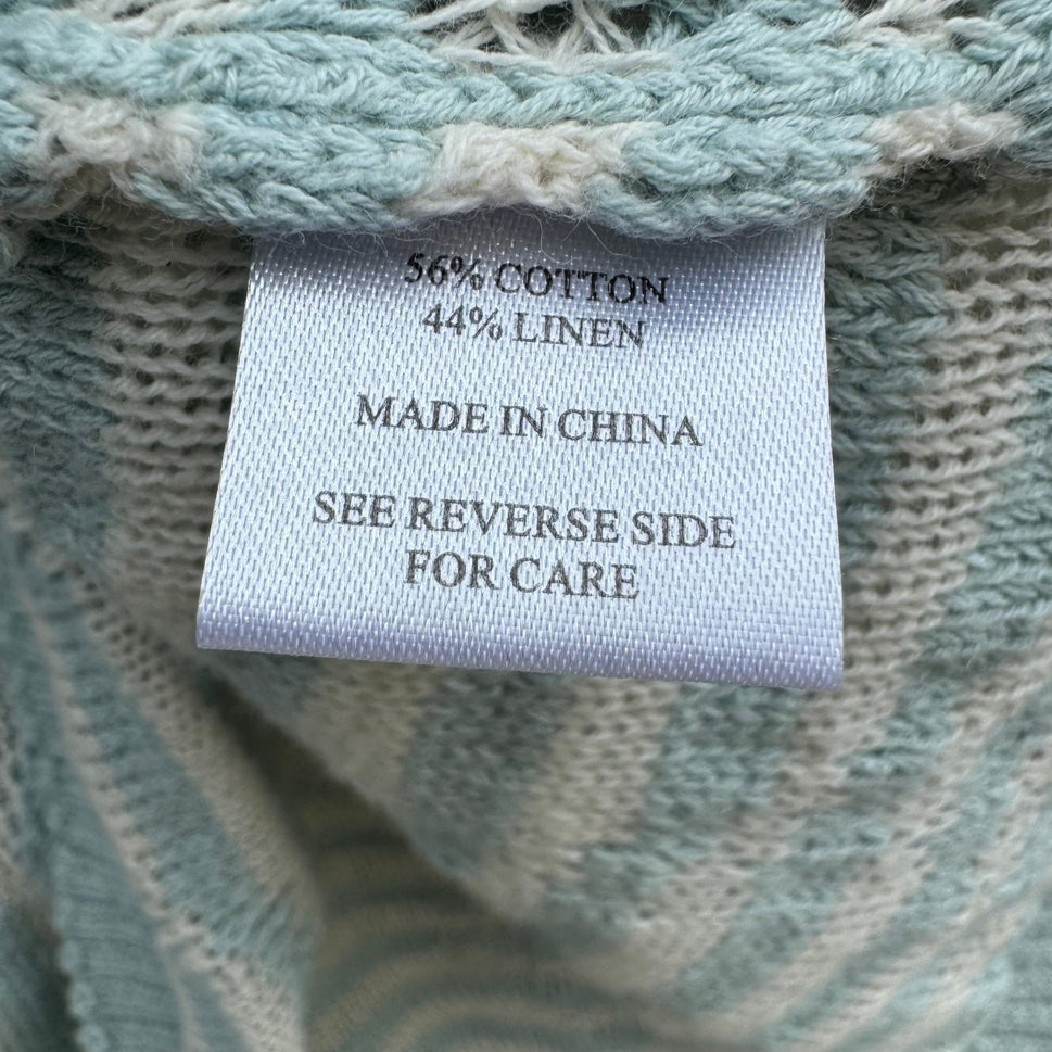 Marla Wynne Womens Cotton Linen Striped Asymmetrical Hem Sweater Seafoam Green L