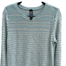Switch Marla Wynne Womens Cotton Linen Striped Asymmetrical Hem Sweater Seafoam Green L 3 image