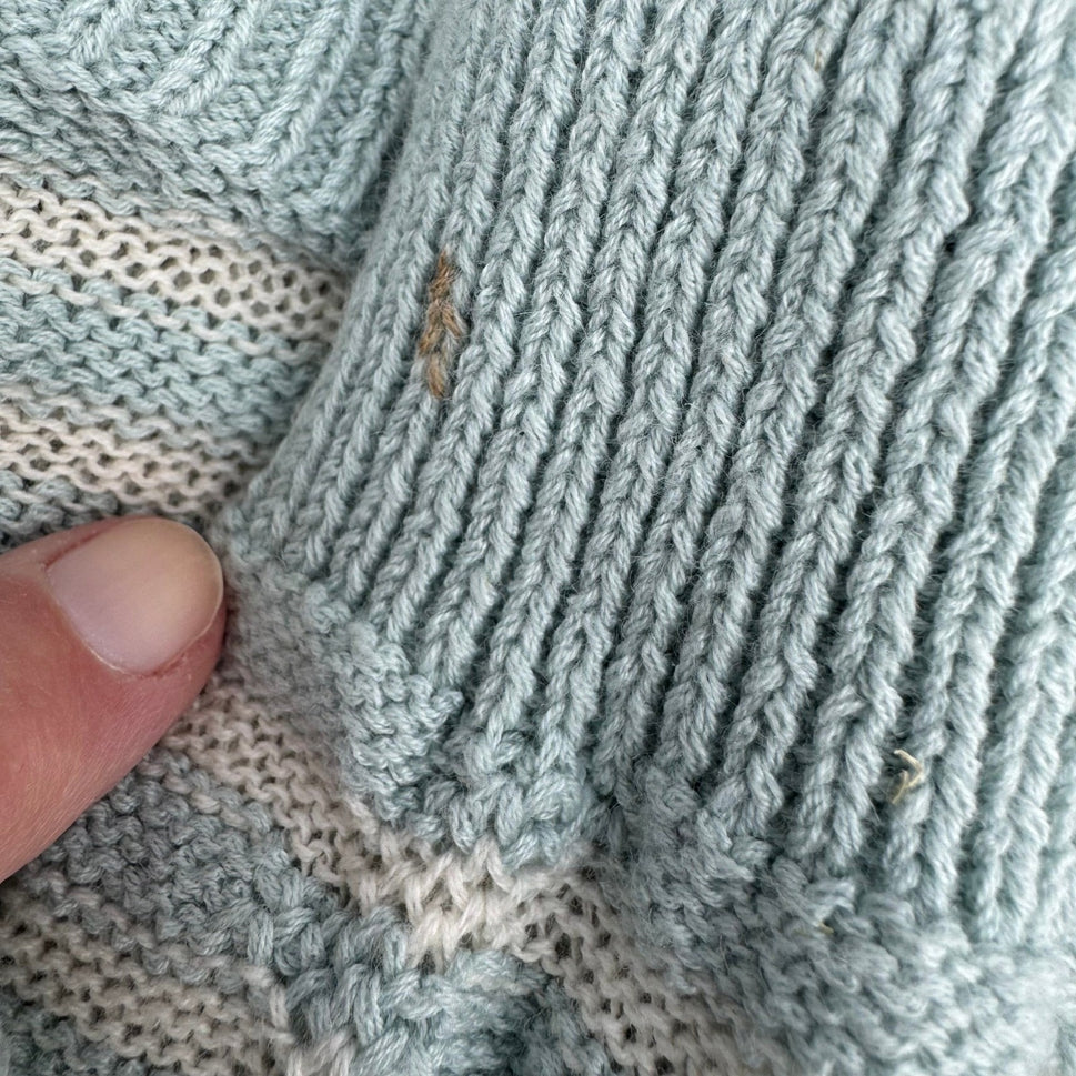 Marla Wynne Womens Cotton Linen Striped Asymmetrical Hem Sweater Seafoam Green L