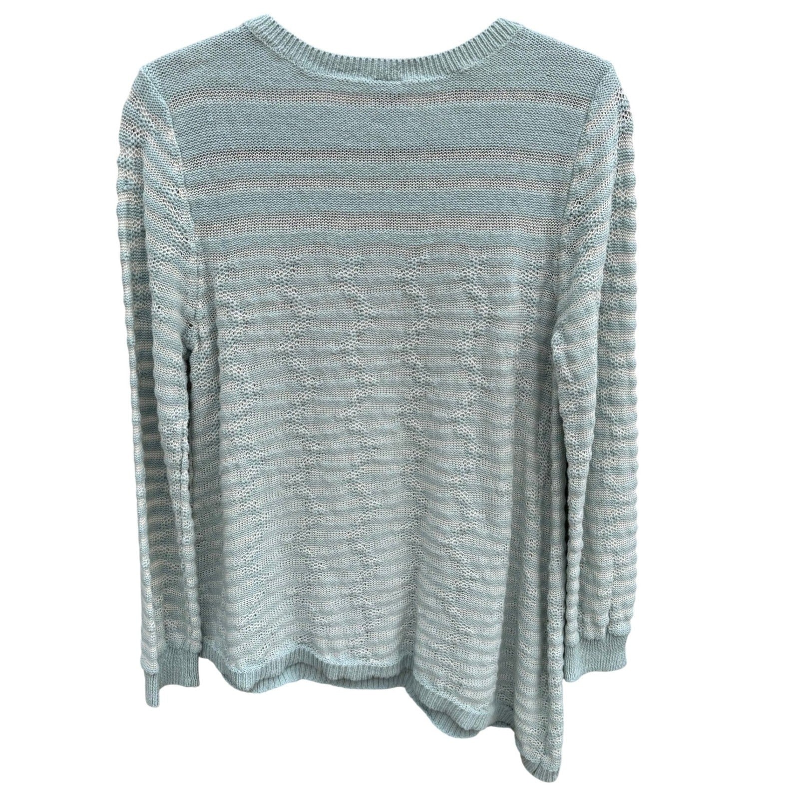Marla Wynne Womens Cotton Linen Striped Asymmetrical Hem Sweater Seafoam Green L