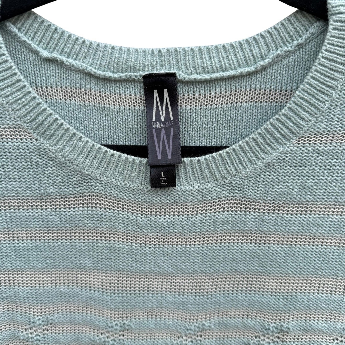 Marla Wynne Womens Cotton Linen Striped Asymmetrical Hem Sweater Seafoam Green L