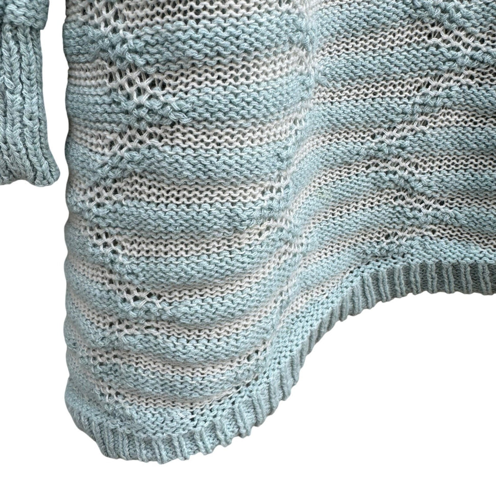 Marla Wynne Womens Cotton Linen Striped Asymmetrical Hem Sweater Seafoam Green L