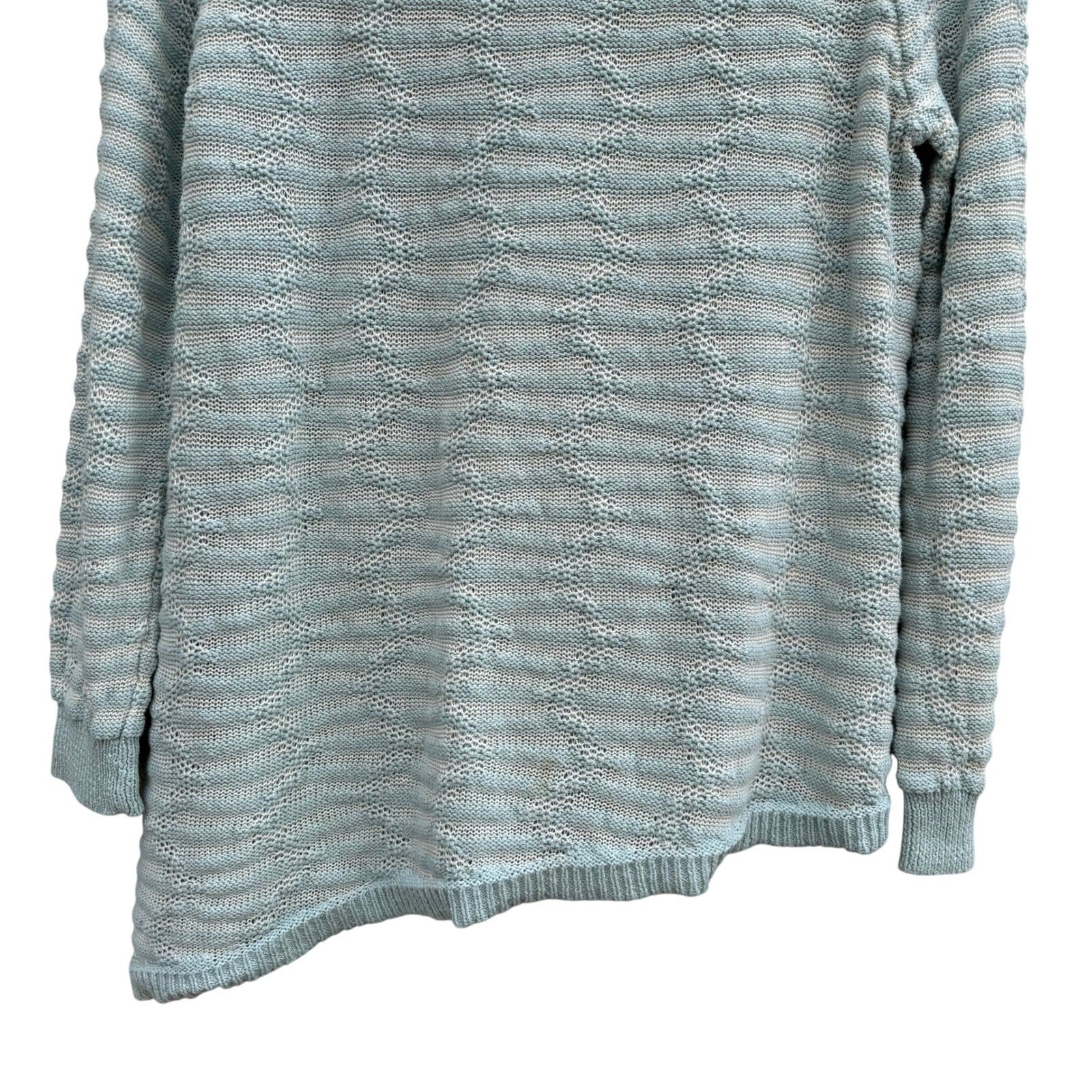 Marla Wynne Womens Cotton Linen Striped Asymmetrical Hem Sweater Seafoam Green L