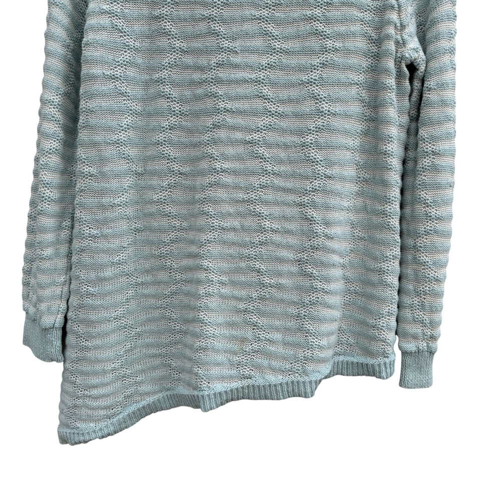 Marla Wynne Womens Cotton Linen Striped Asymmetrical Hem Sweater Seafoam Green L