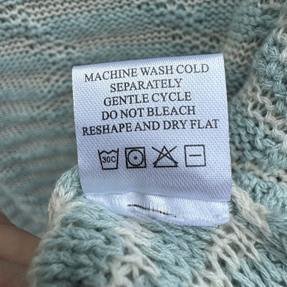 Marla Wynne Womens Cotton Linen Striped Asymmetrical Hem Sweater Seafoam Green L