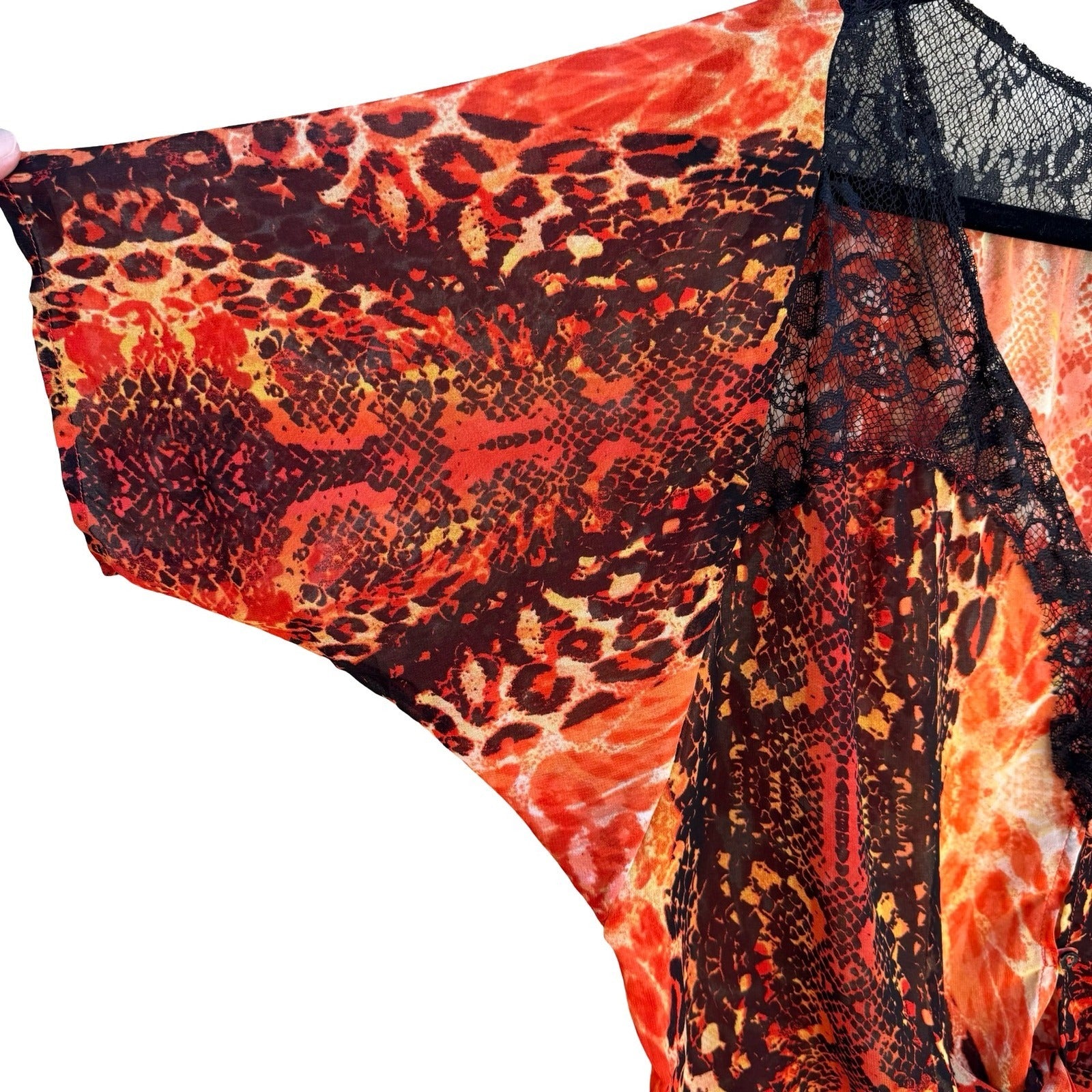 XOXO Y2K Red Animal Print Lace Tie Front Blouse M Snakeskin Leopard Maximalist