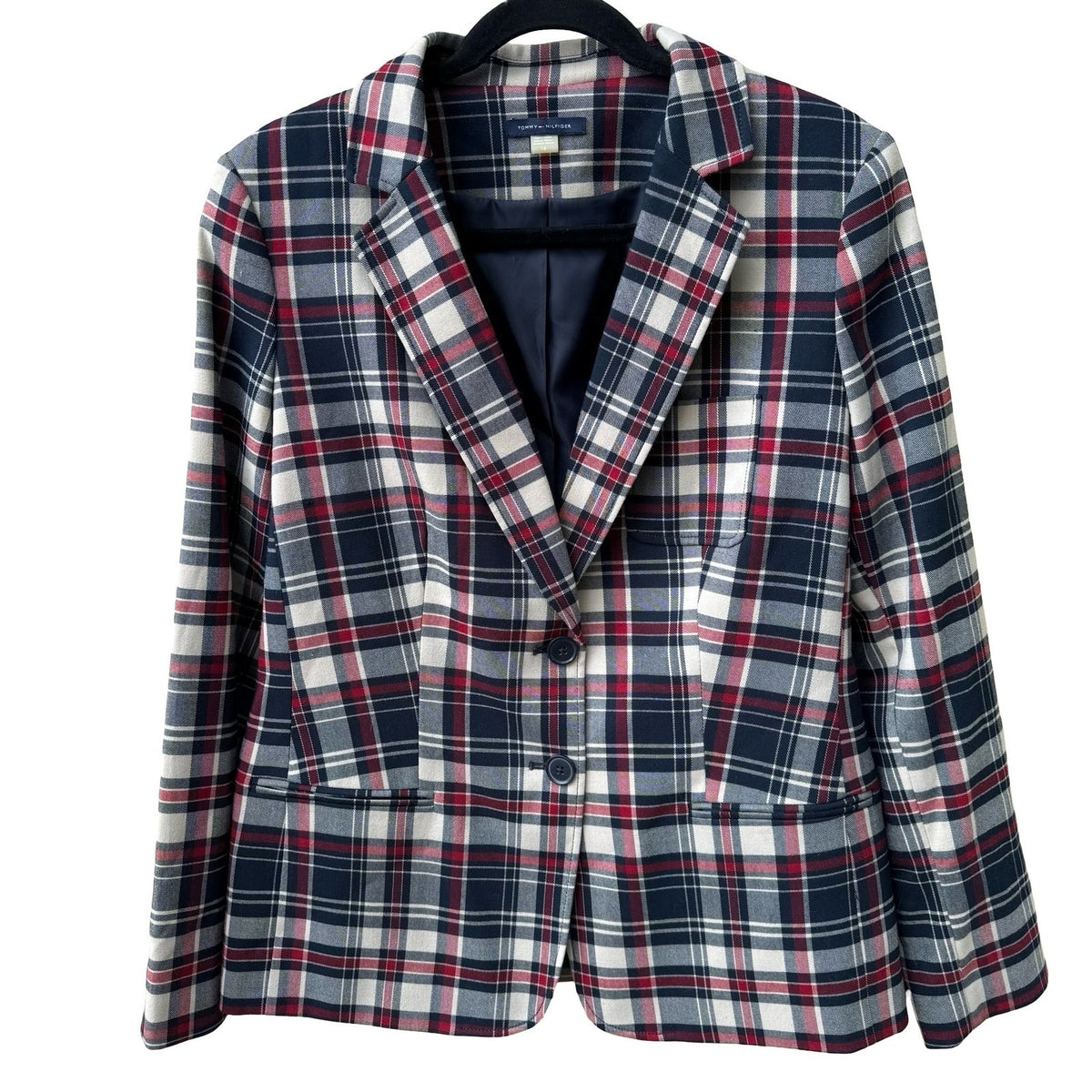 Tommy Hilfiger Plaid Elbow Patch Preppy Collegiate Schoolgirl Blazer Womens 14