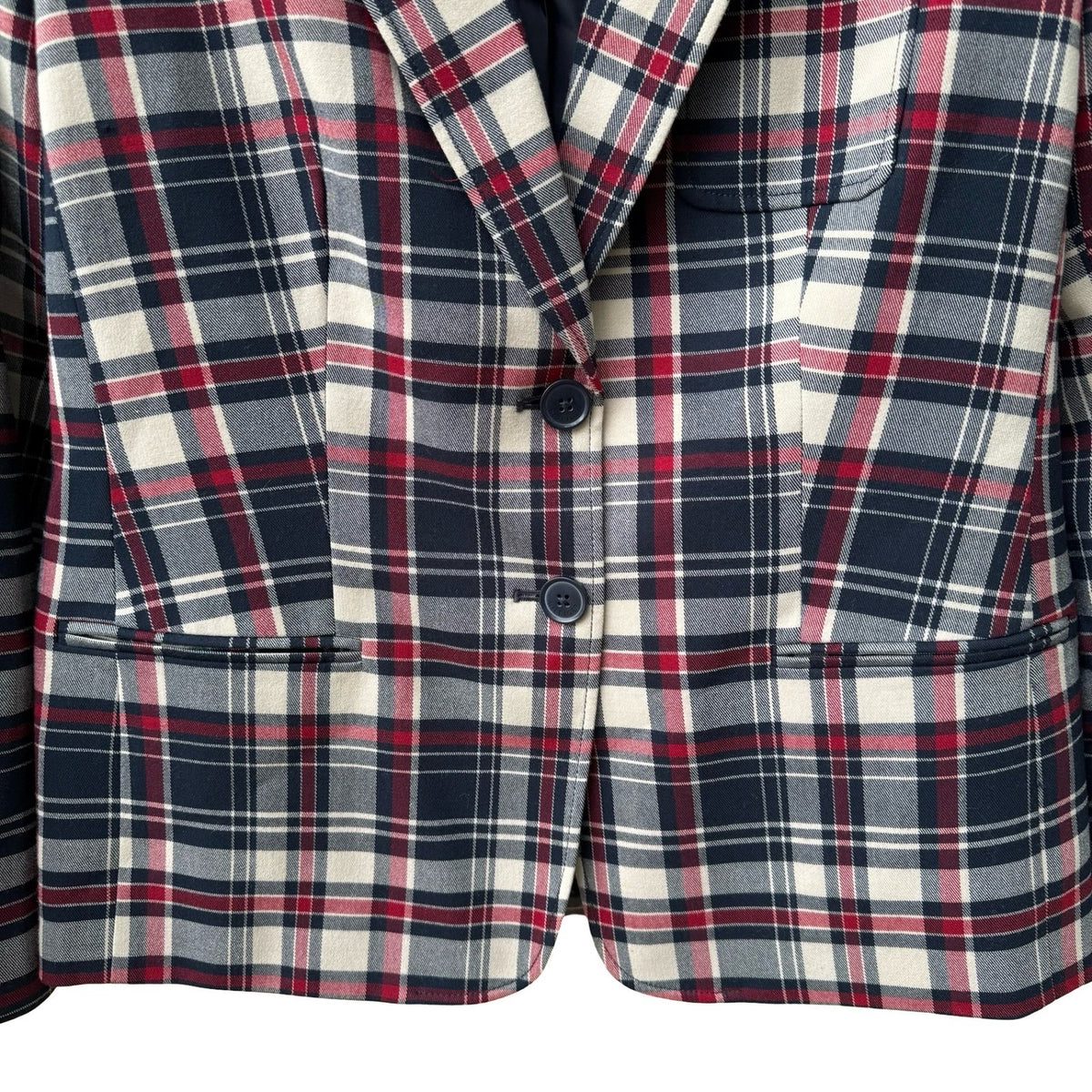 Tommy Hilfiger Plaid Elbow Patch Preppy Collegiate Schoolgirl Blazer Womens 14