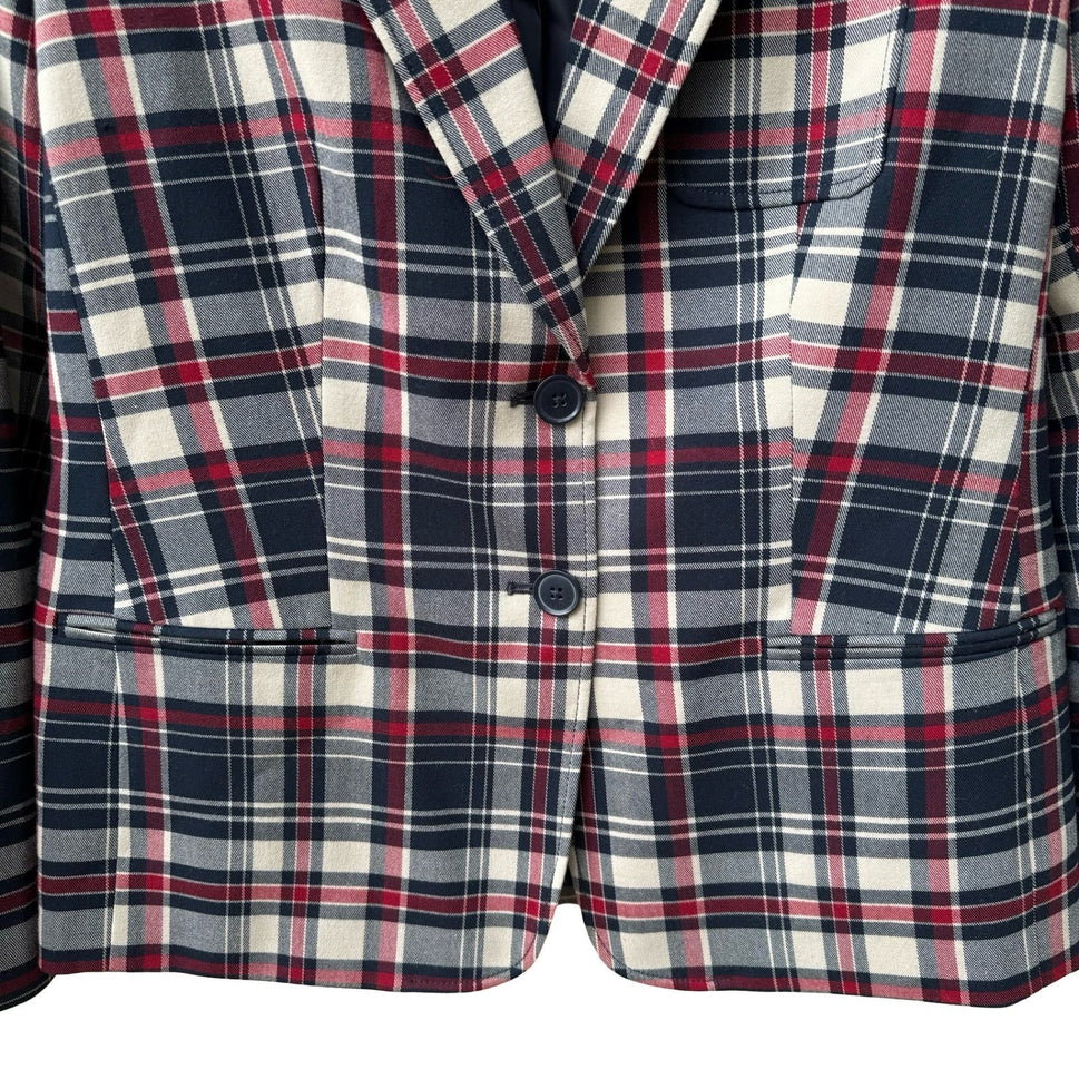 Tommy Hilfiger Plaid Elbow Patch Preppy Collegiate Schoolgirl Blazer Womens 14