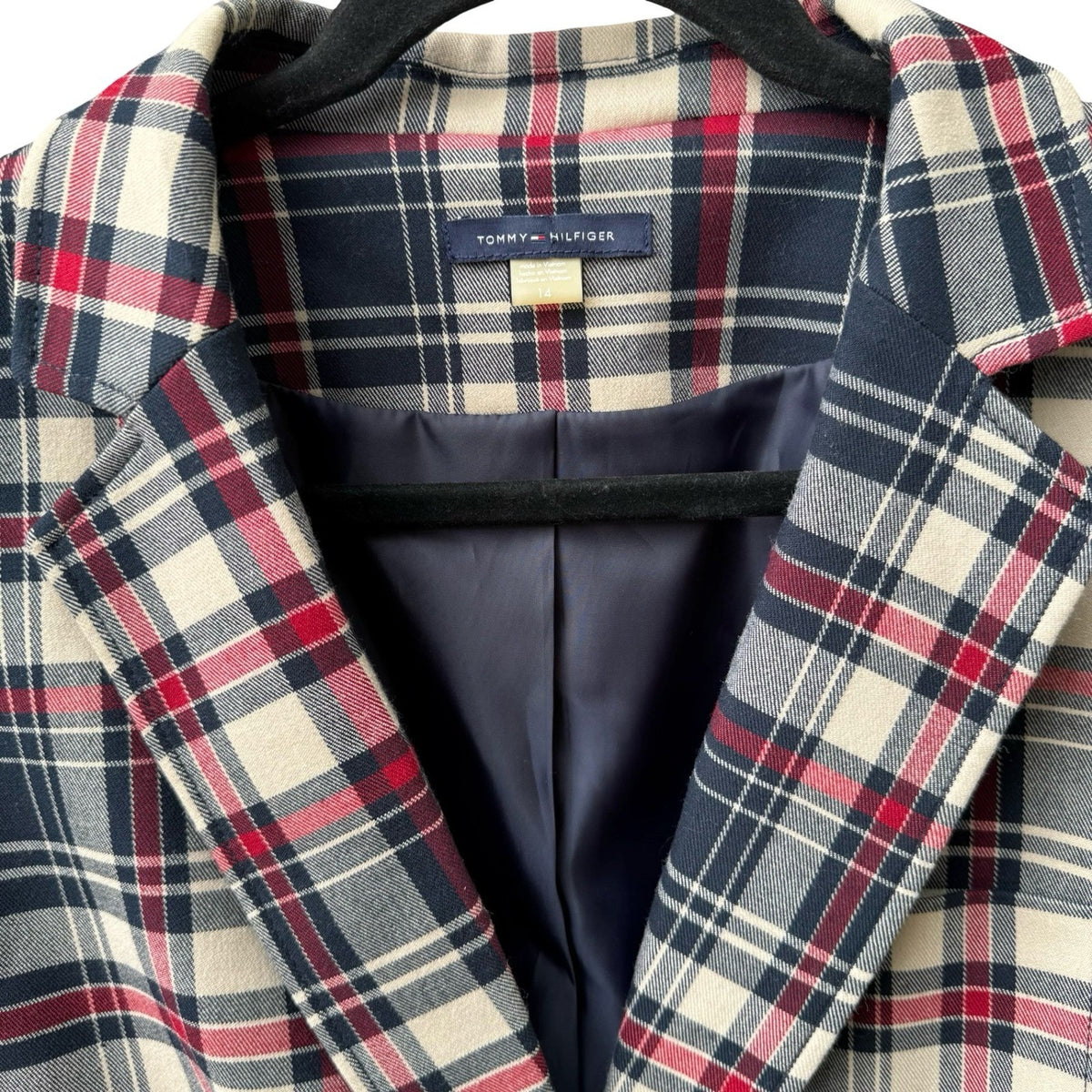 Tommy Hilfiger Plaid Elbow Patch Preppy Collegiate Schoolgirl Blazer Womens 14