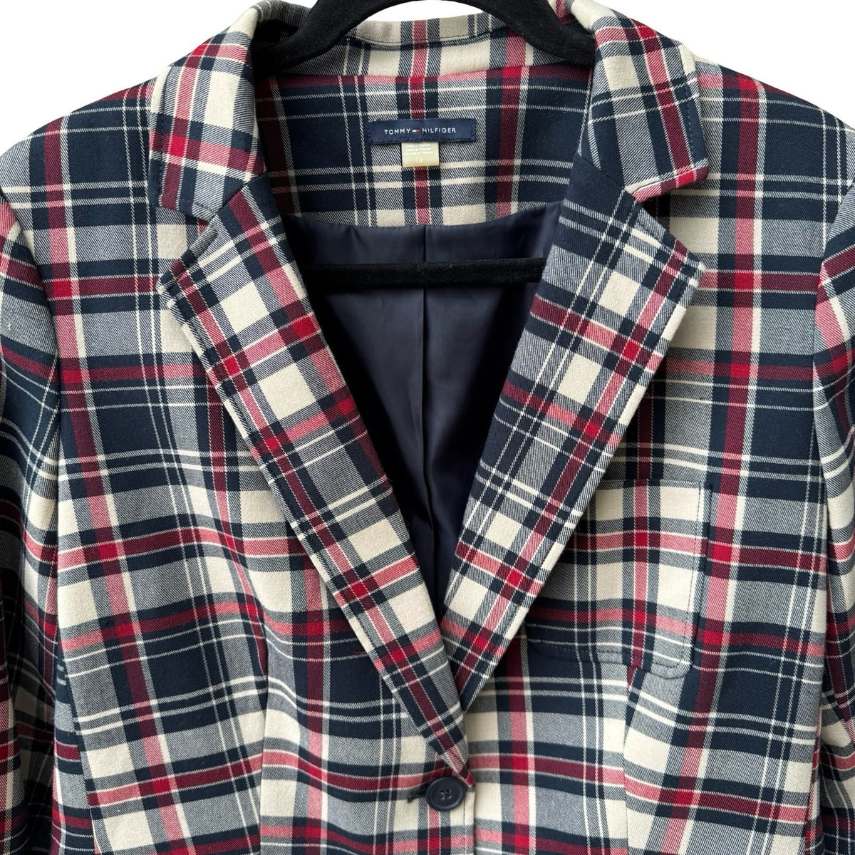 Tommy Hilfiger Plaid Elbow Patch Preppy Collegiate Schoolgirl Blazer Womens 14