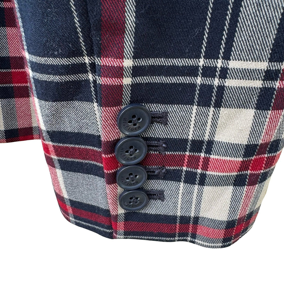 Tommy Hilfiger Plaid Elbow Patch Preppy Collegiate Schoolgirl Blazer Womens 14