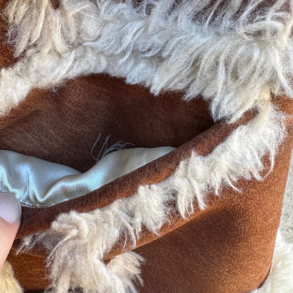 Guess Y2K Faux Shearling Suede Western Boho Penny Lane Open Front Vest Brown XS
