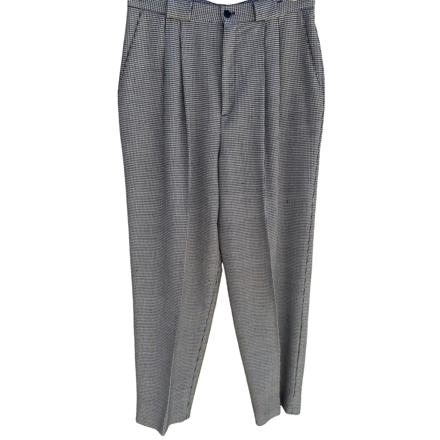 Tofy Vintage Womens High-Waisted Black White Houndstooth Pleated Trouser Pant 16