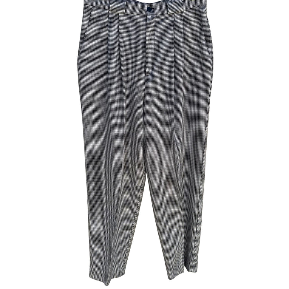 Tofy Vintage Womens High-Waisted Black White Houndstooth Pleated Trouser Pant 16