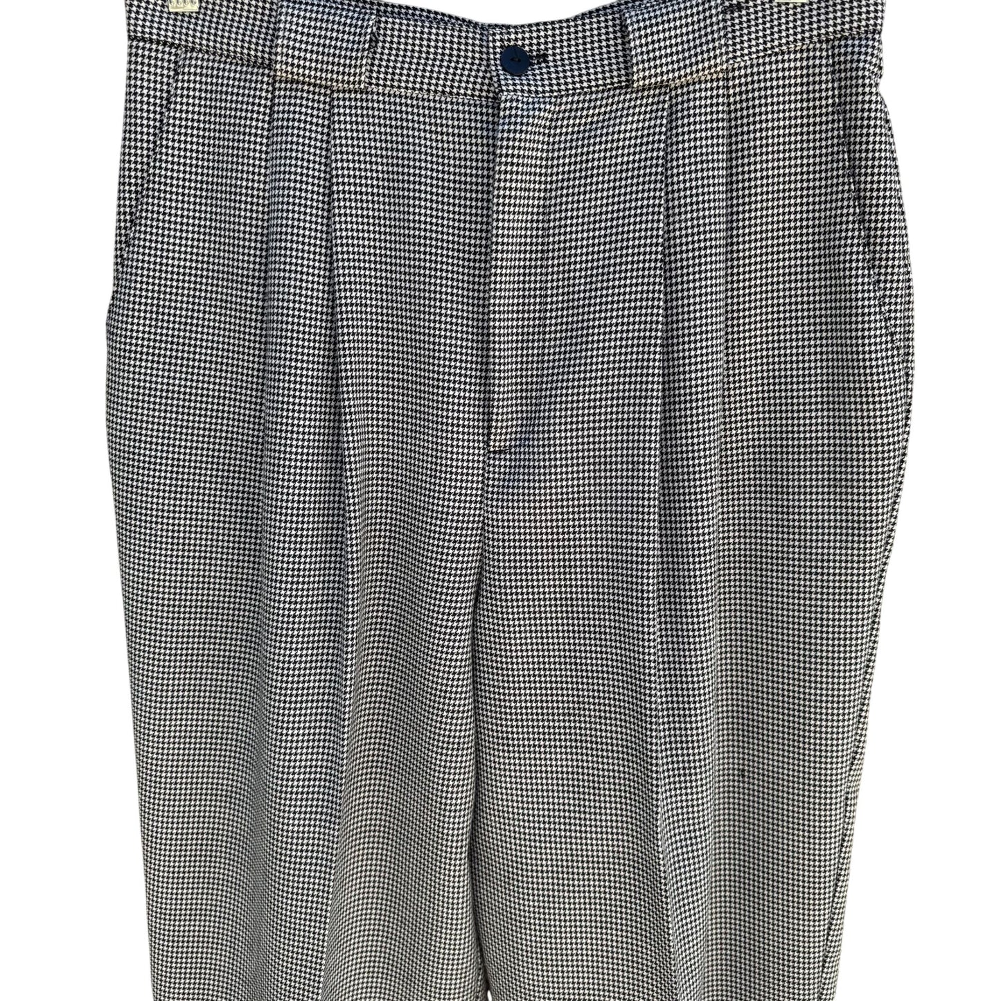 Tofy Vintage Womens High-Waisted Black White Houndstooth Pleated Trouser Pant 16