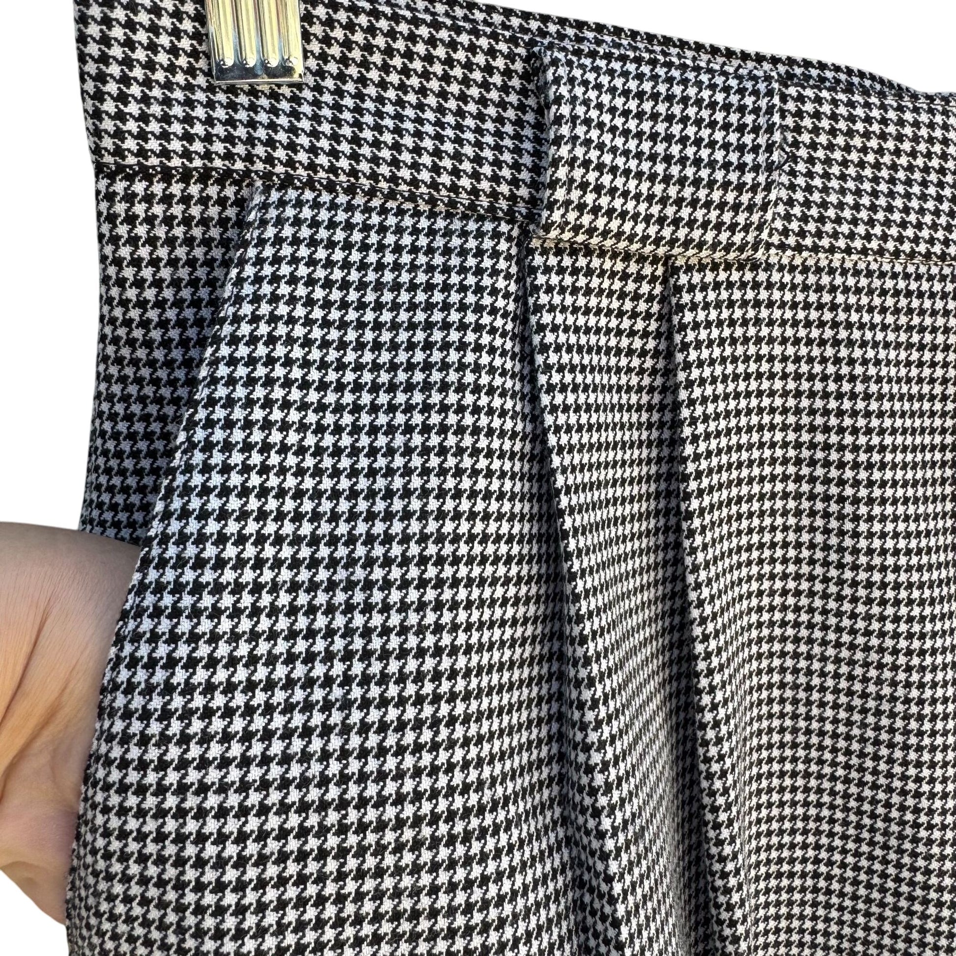 Tofy Vintage Womens High-Waisted Black White Houndstooth Pleated Trouser Pant 16