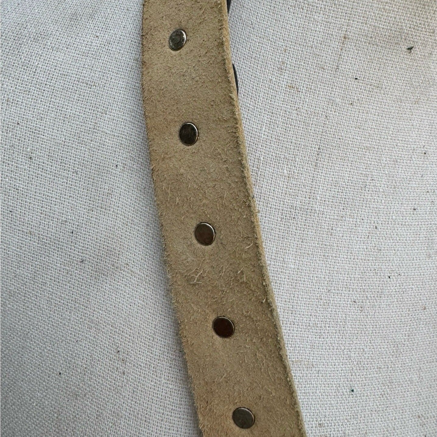 Vintage MGA Italy Cream Leather Belt Bronze Paisley Studded Western Boho Medium