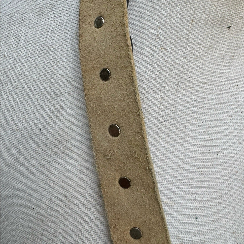 Vintage MGA Italy Cream Leather Belt Bronze Paisley Studded Western Boho Medium