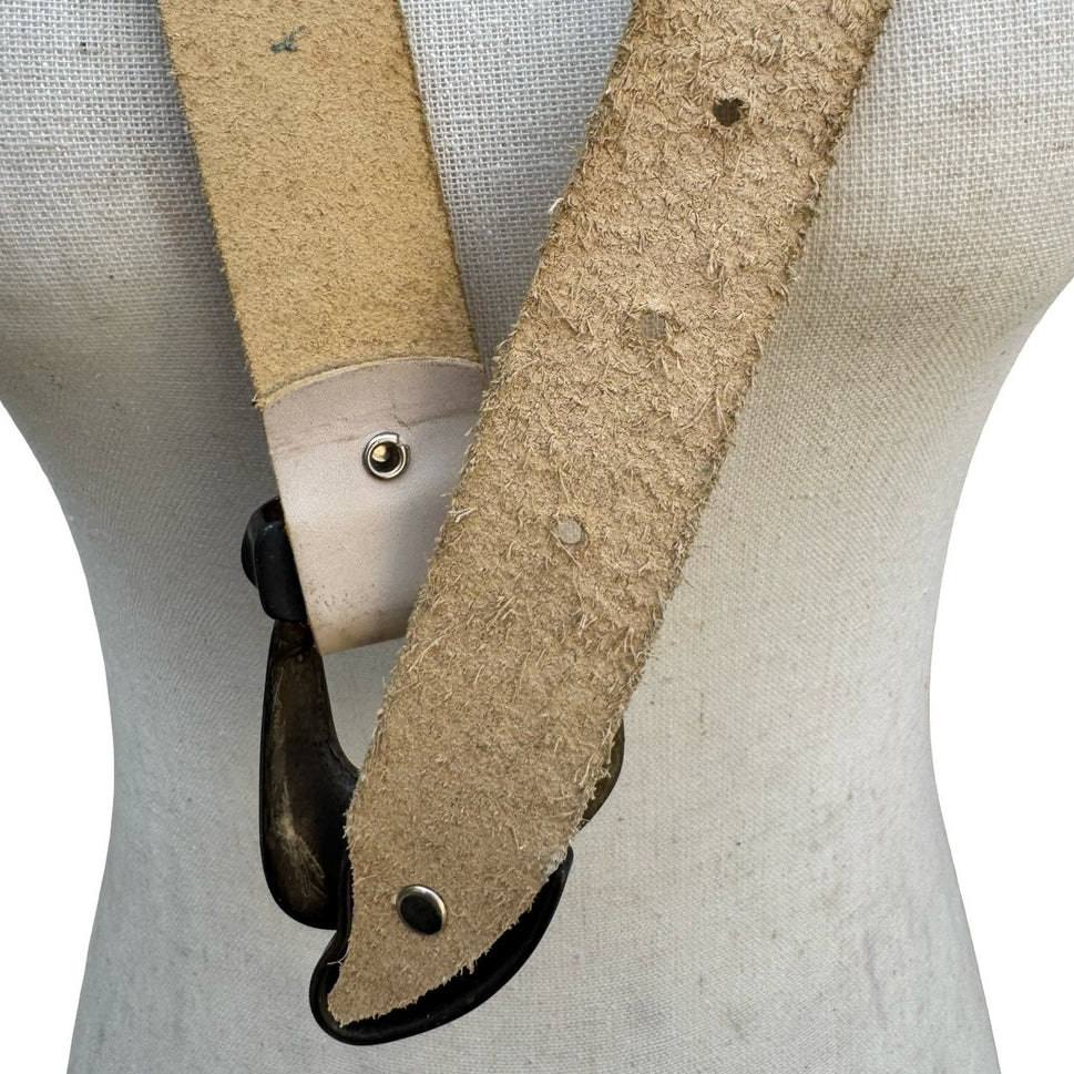 Vintage MGA Italy Cream Leather Belt Bronze Paisley Studded Western Boho Medium