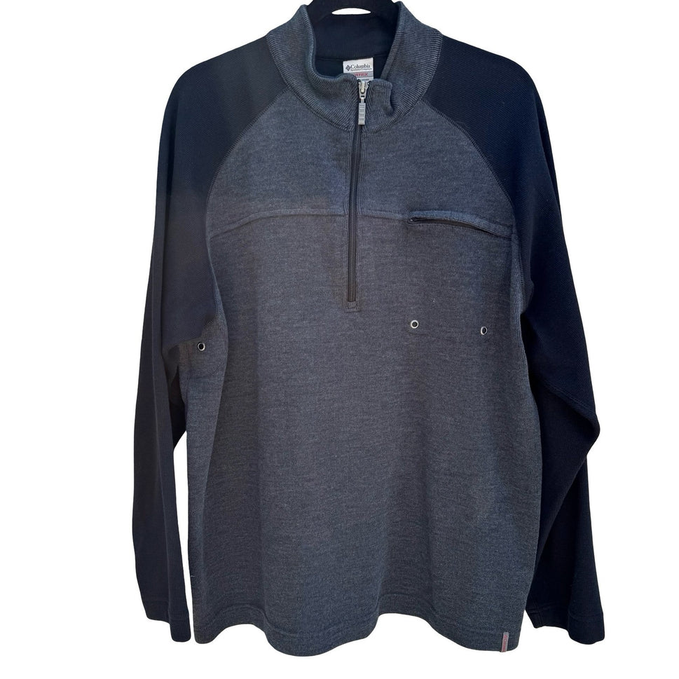 Columbia Vertex Mens XXL Quarter Zip Pullover Grey Black Ribbed Fleece AM6811