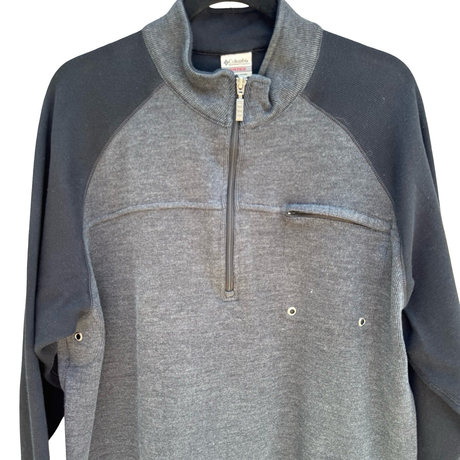 Columbia Vertex Mens XXL Quarter Zip Pullover Grey Black Ribbed Fleece AM6811