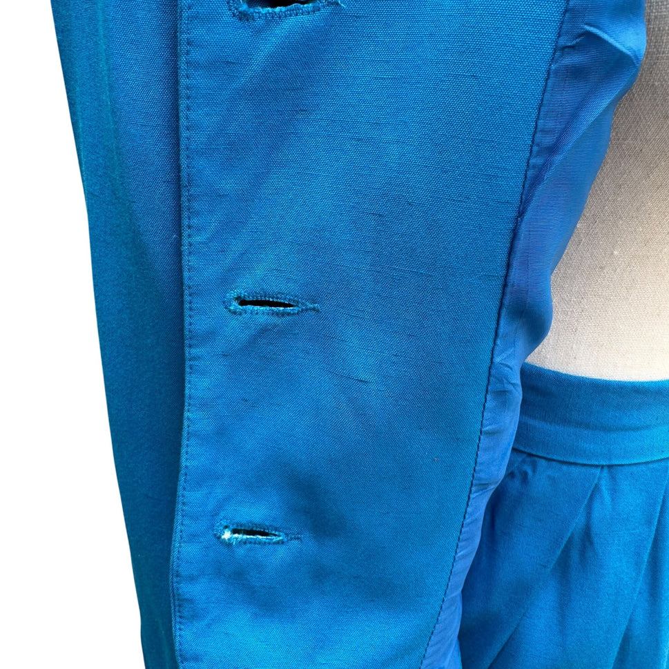 Christian Dior Vintage Blue Mother-Of-Pearl Button Long Sleeve Blazer Skirt Suit