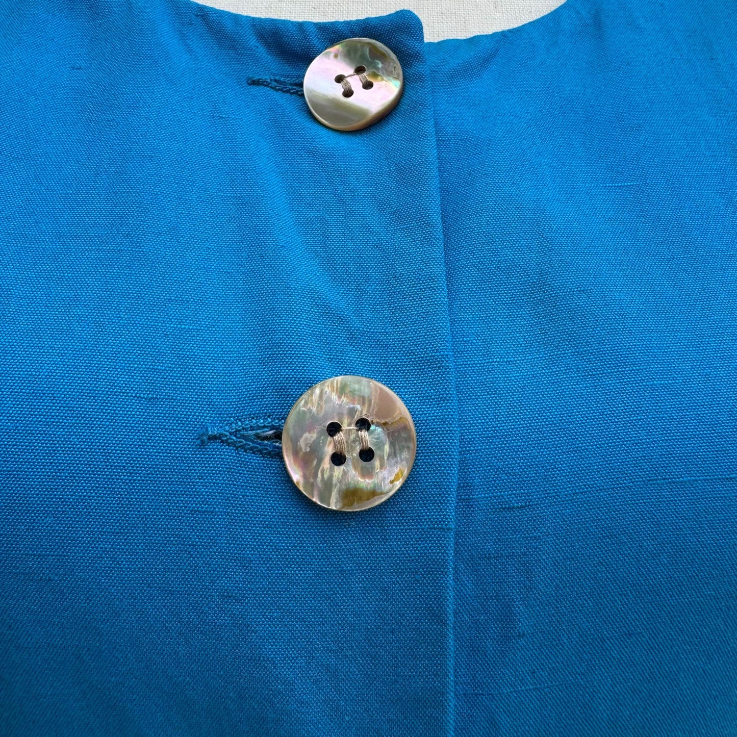 Christian Dior Vintage Blue Mother-Of-Pearl Button Long Sleeve Blazer Skirt Suit