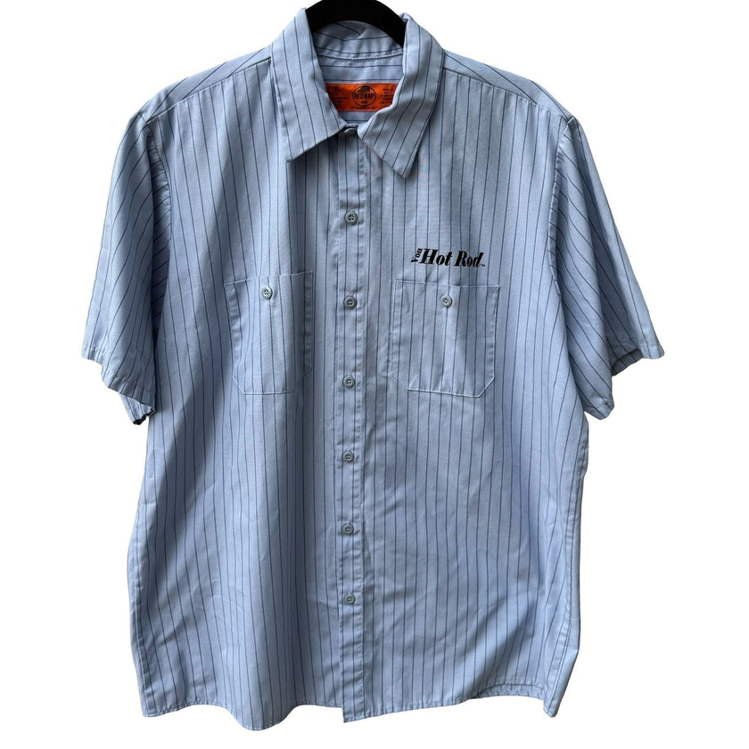 Red Kap Von Hot Rod Pinstripe Rockabilly 50s Style Graphic Work Shirt Blue Men L