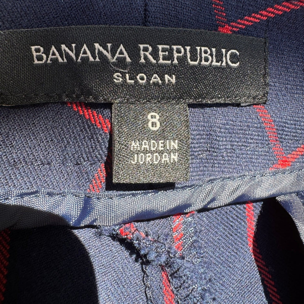 Banana Republic Sloan Windowpane Plaid Golf Preppy School Girl Ankle Pant Navy 8