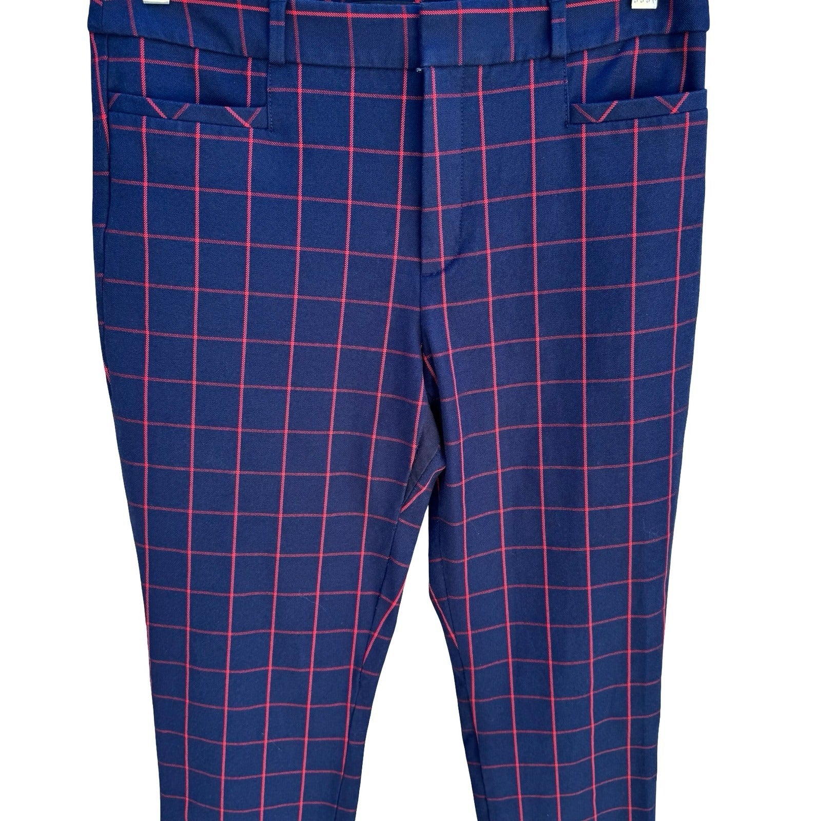 Banana Republic Sloan Windowpane Plaid Golf Preppy School Girl Ankle Pant Navy 8