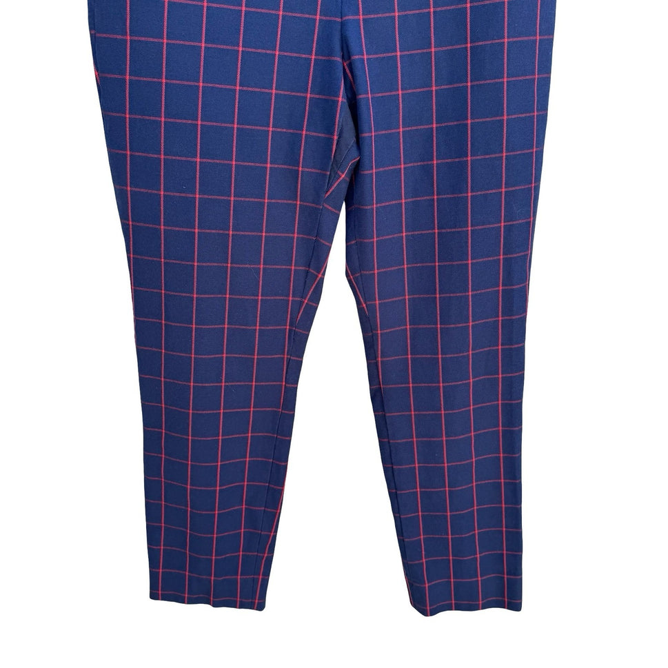 Banana Republic Sloan Windowpane Plaid Golf Preppy School Girl Ankle Pant Navy 8