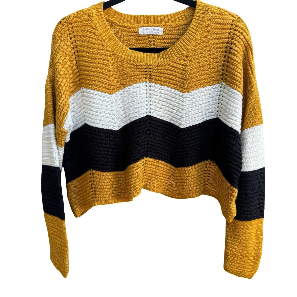Full Circle Trends Boho Charlie Brown Style Chevron Striped Knit Crop Sweater M