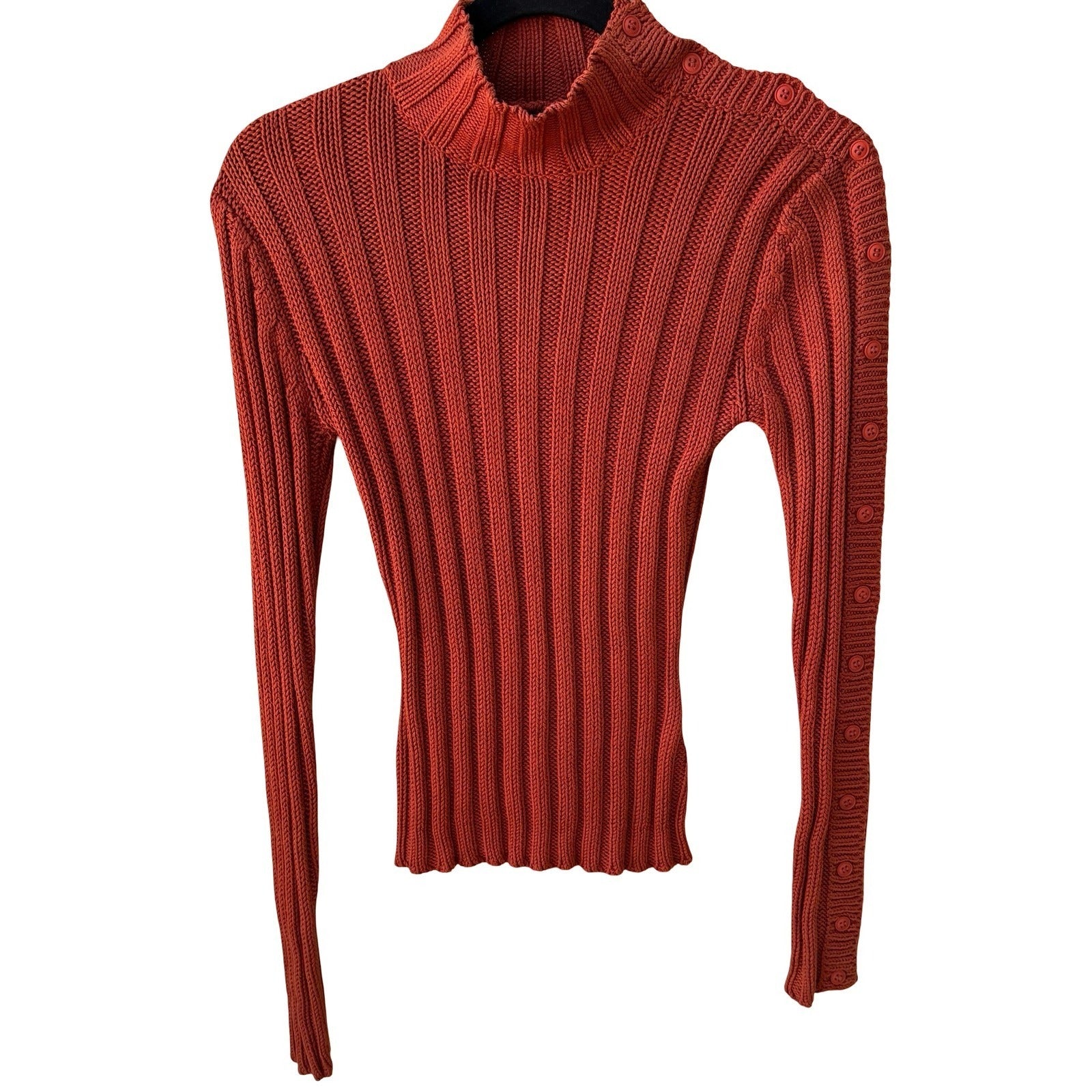 Filippa Y2K Silk Cotton Minimalist Ribbed Knit Button Sleeve Fisherman Sweater