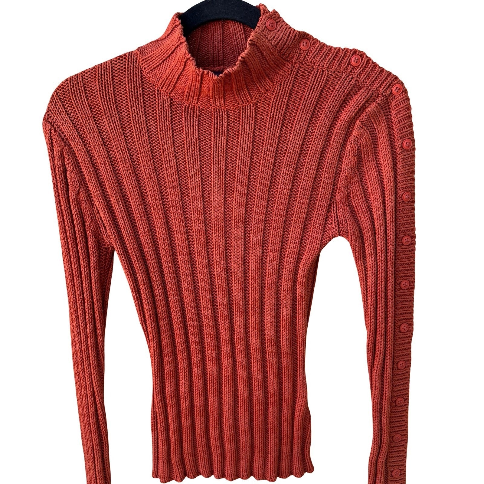 Filippa Y2K Silk Cotton Minimalist Ribbed Knit Button Sleeve Fisherman Sweater