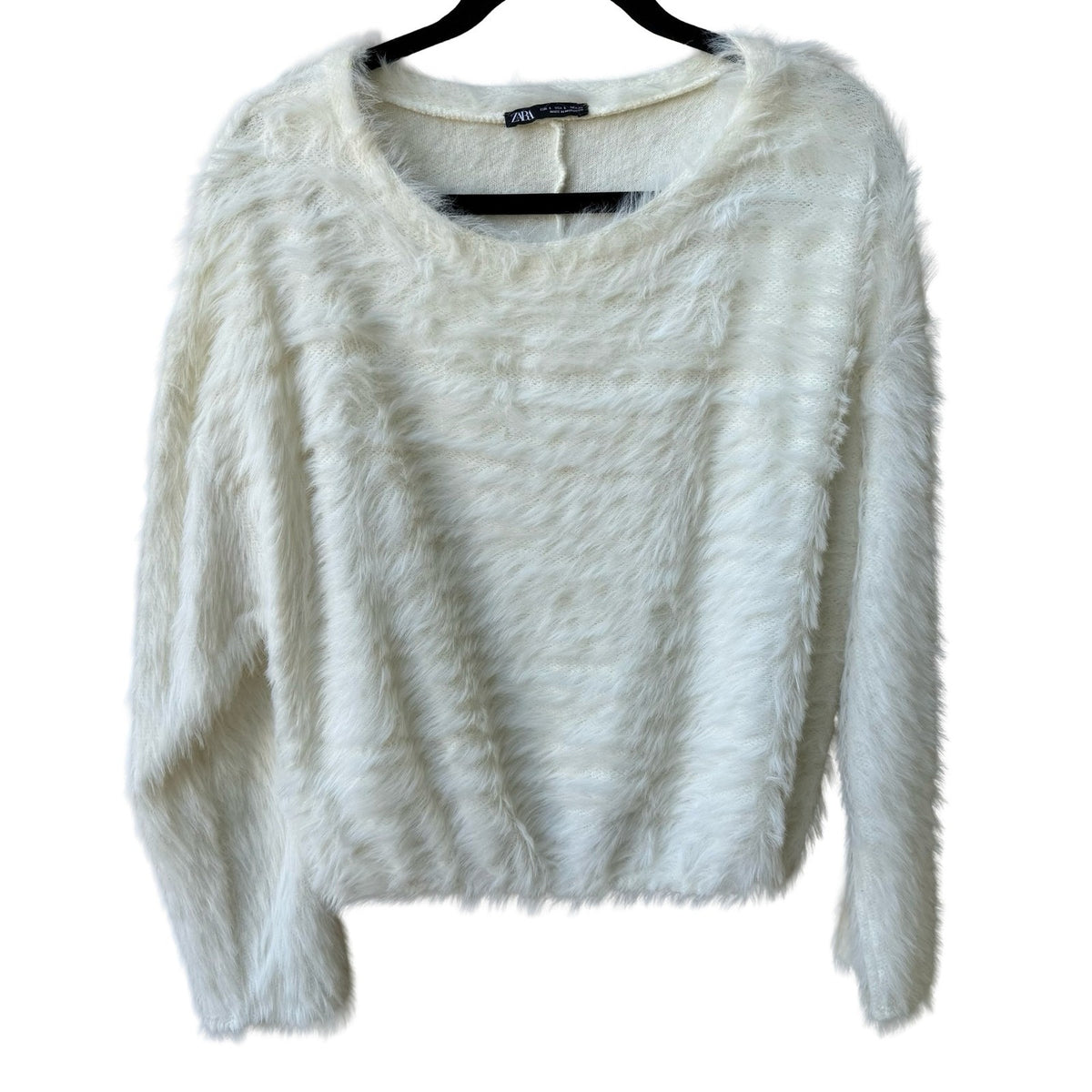 Zara Shaggy Angelcore Eyelash Knit Fuzzy Soft Coquette Sweater Cream Womens L