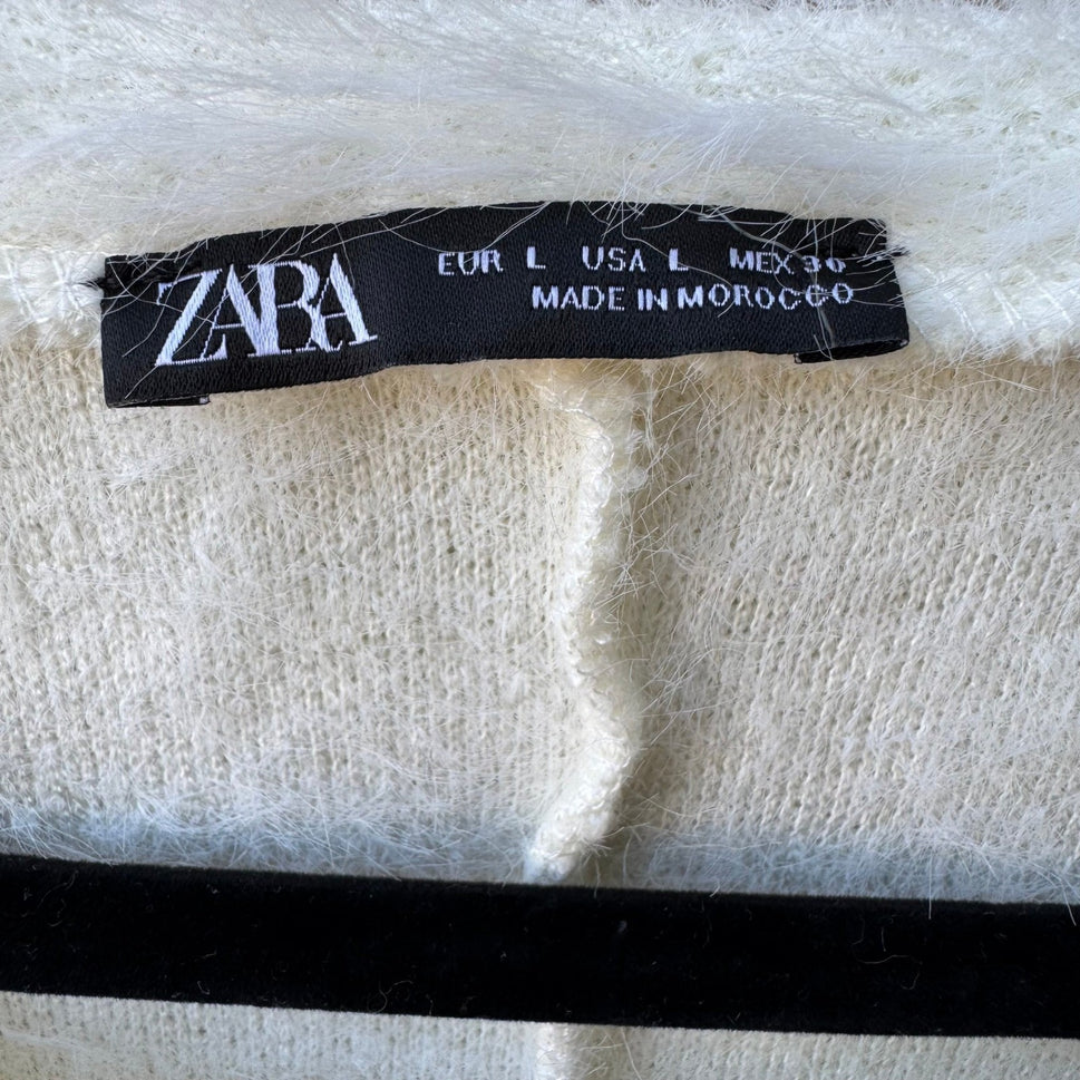 Zara Shaggy Angelcore Eyelash Knit Fuzzy Soft Coquette Sweater Cream Womens L