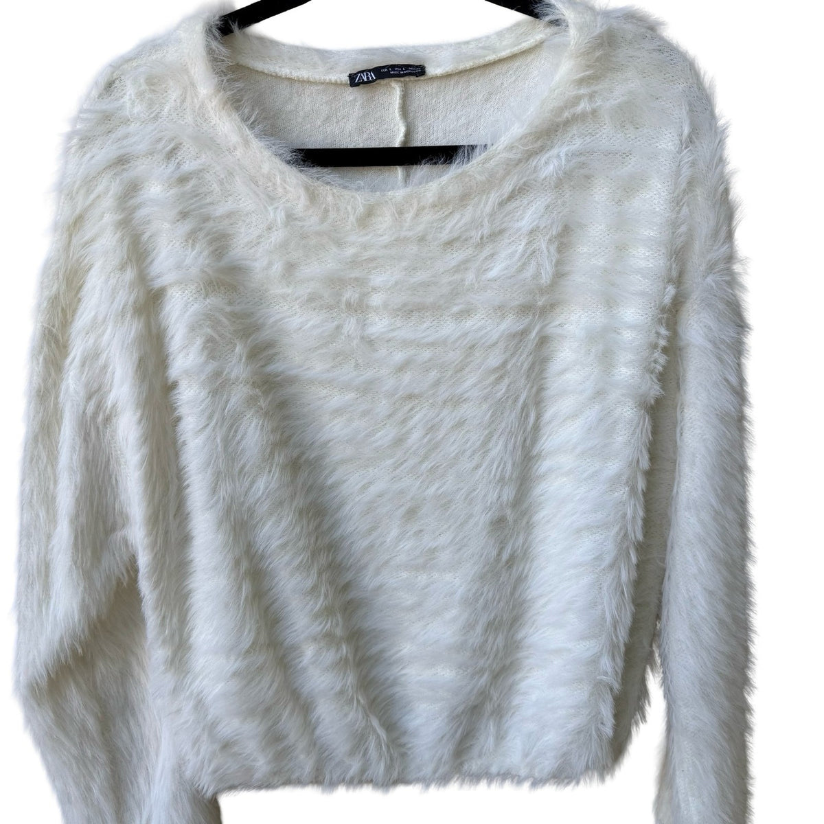 Zara Shaggy Angelcore Eyelash Knit Fuzzy Soft Coquette Sweater Cream Womens L