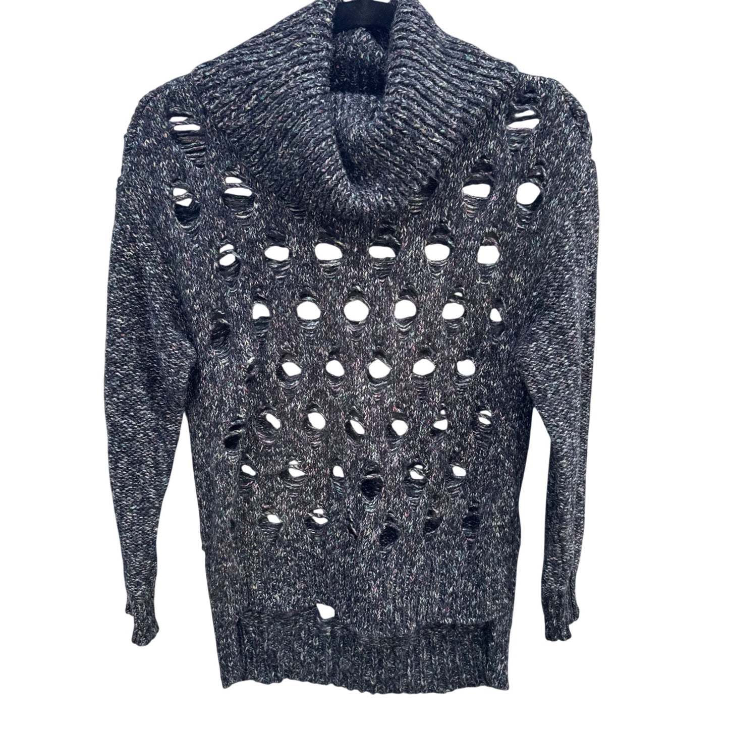 Marla Wynne Layers Swiss Cheese Holes Knit Sweater Cowl Neck XS Black Grey