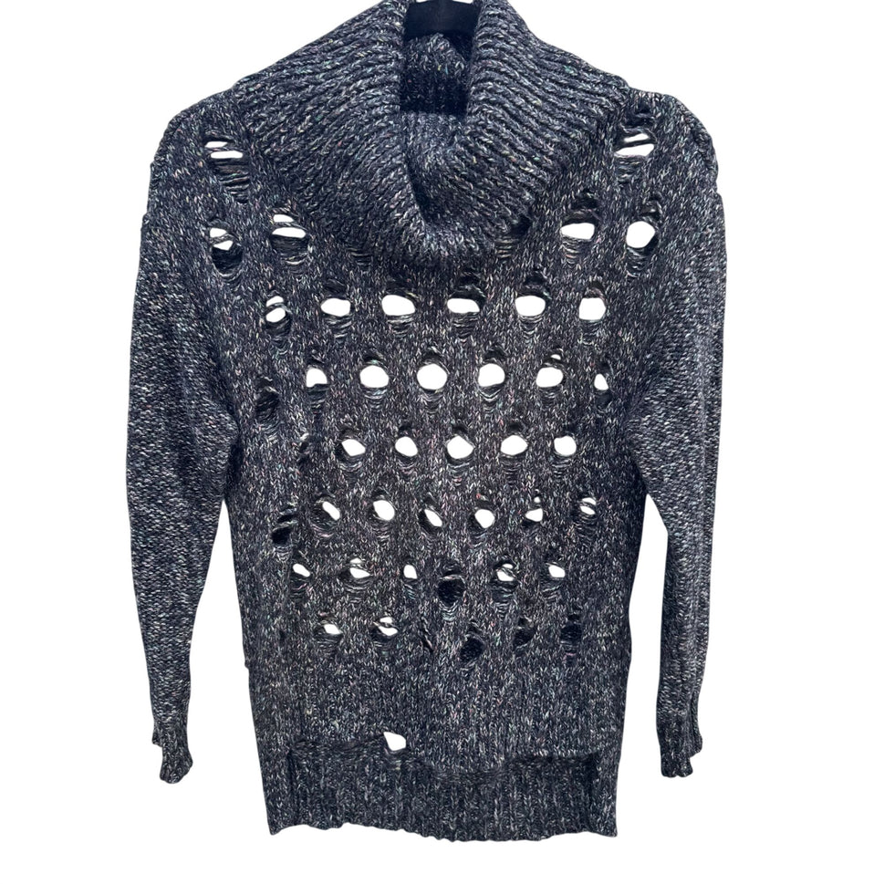 Marla Wynne Layers Swiss Cheese Holes Knit Sweater Cowl Neck XS Black Grey