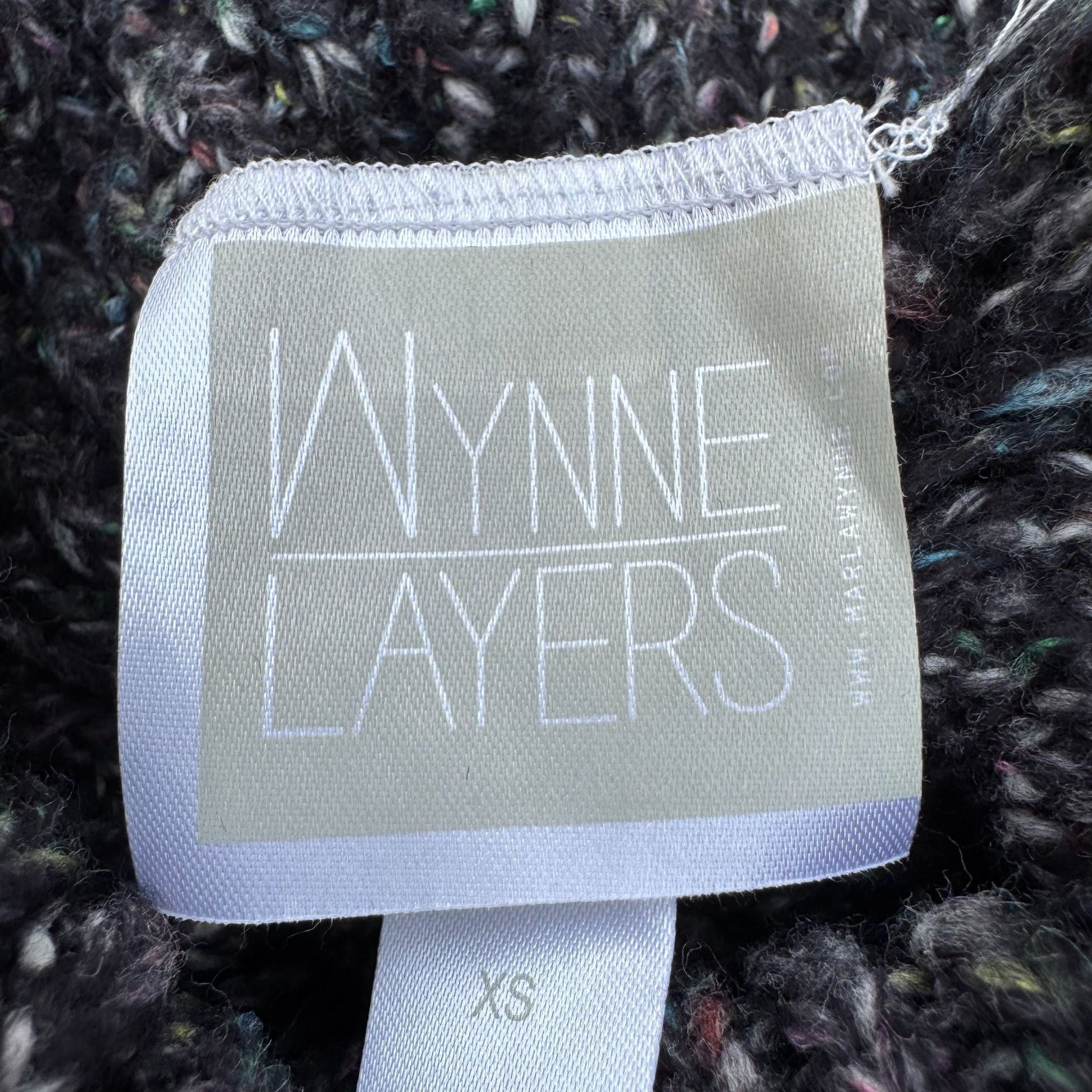 Marla Wynne Layers Swiss Cheese Holes Knit Sweater Cowl Neck XS Black Grey