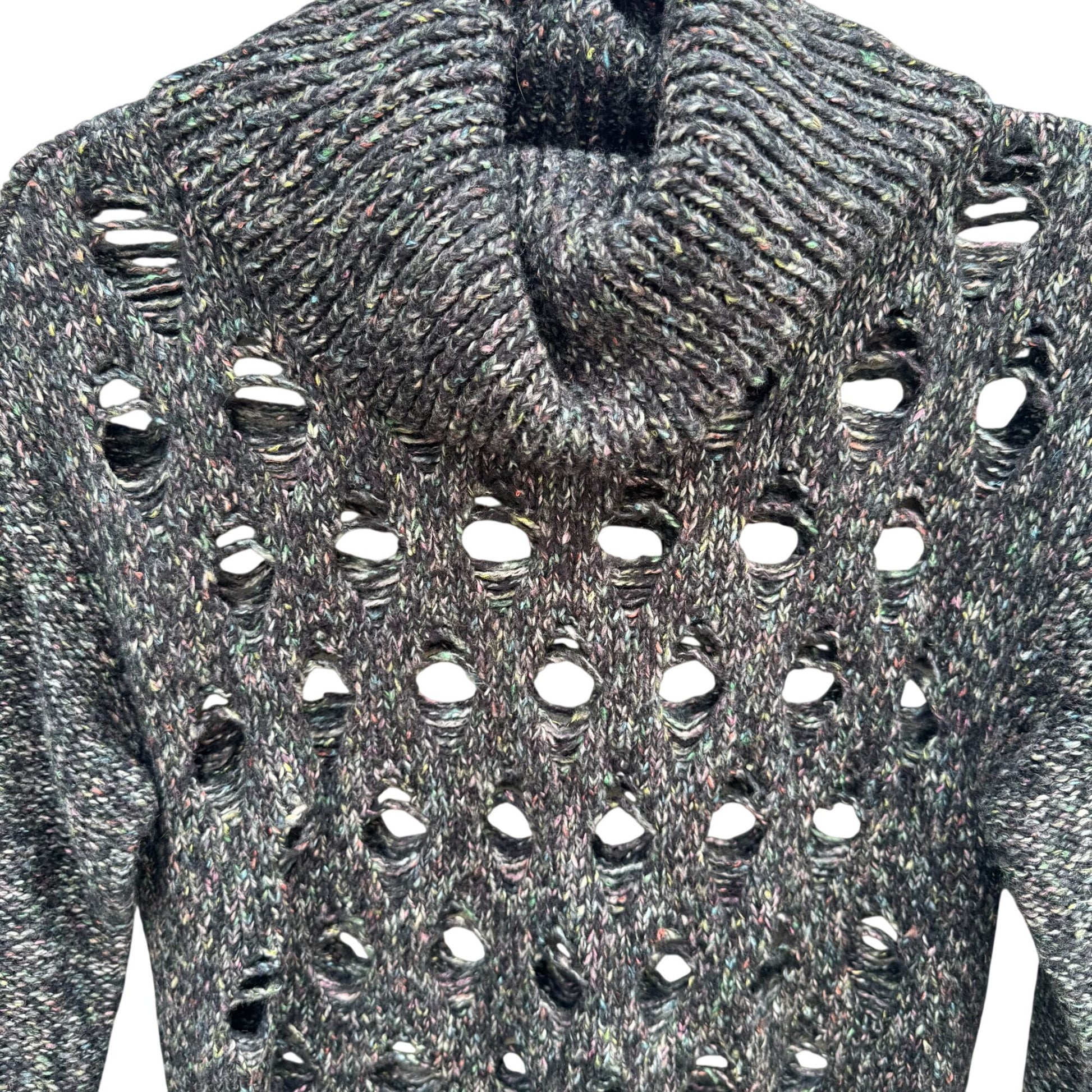 Marla Wynne Layers Swiss Cheese Holes Knit Sweater Cowl Neck XS Black Grey