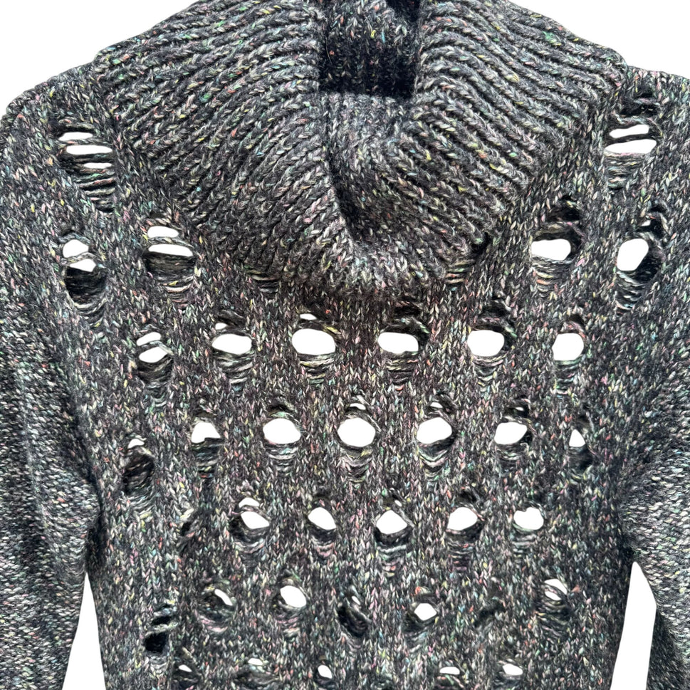 Marla Wynne Layers Swiss Cheese Holes Knit Sweater Cowl Neck XS Black Grey
