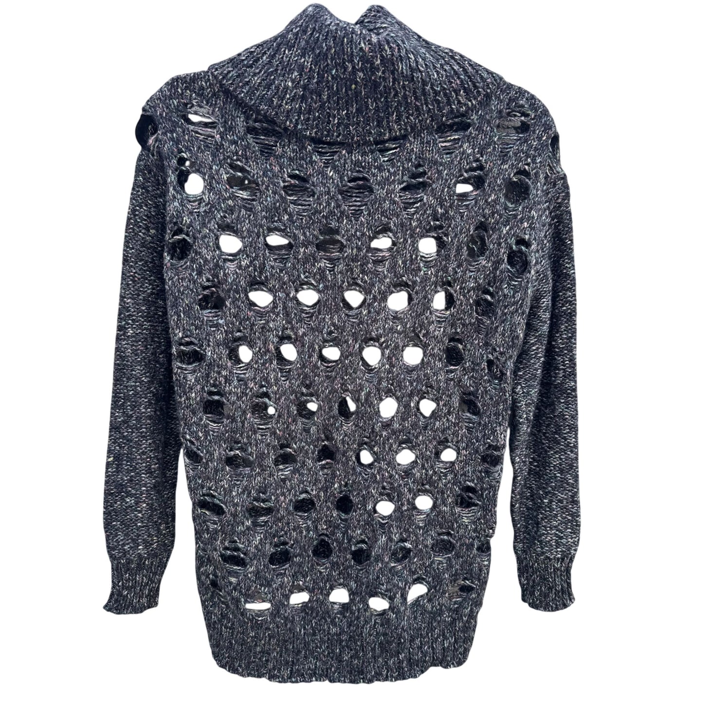 Marla Wynne Layers Swiss Cheese Holes Knit Sweater Cowl Neck XS Black Grey