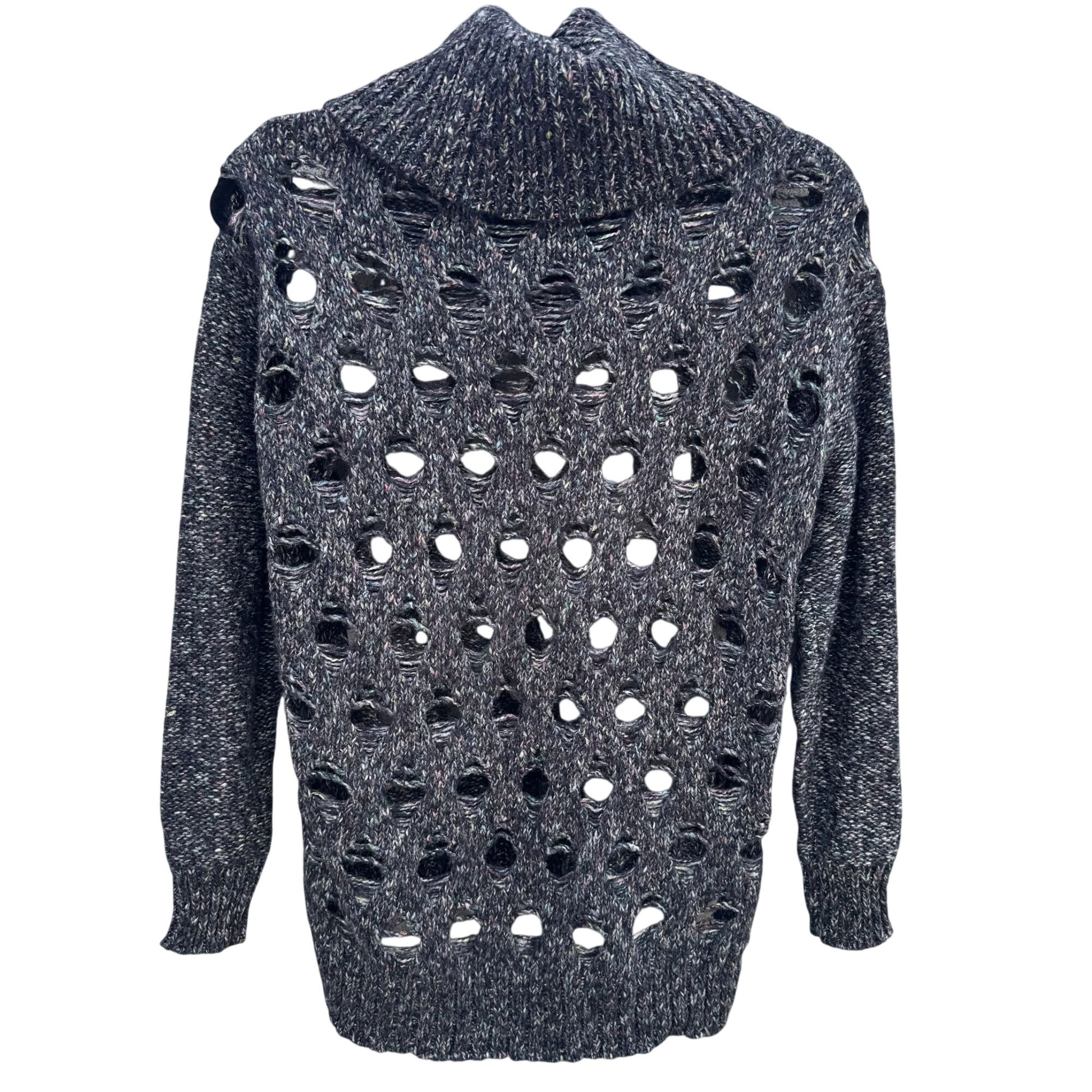 Marla Wynne Layers Swiss Cheese Holes Knit Sweater Cowl Neck XS Black Grey