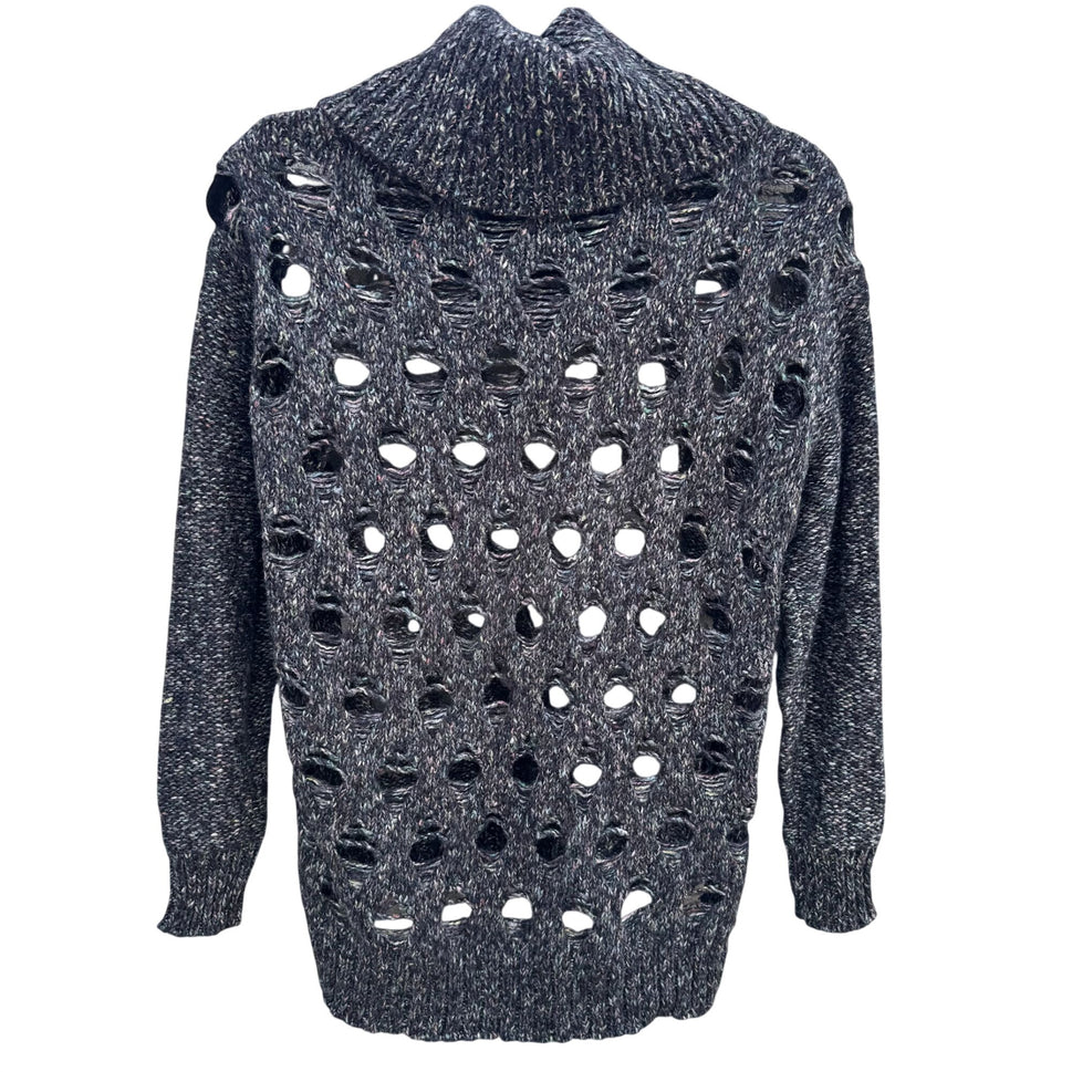 Marla Wynne Layers Swiss Cheese Holes Knit Sweater Cowl Neck XS Black Grey