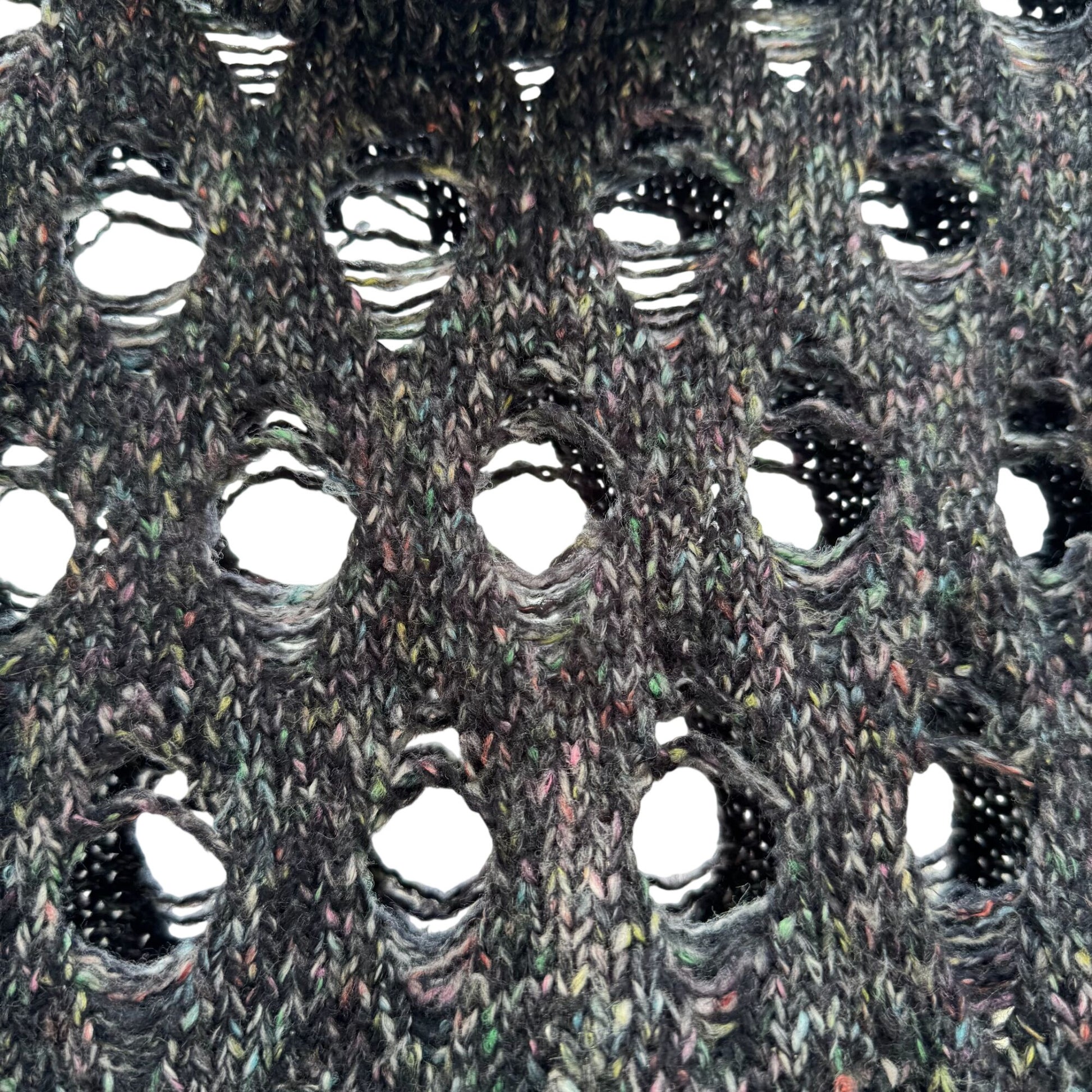 Marla Wynne Layers Swiss Cheese Holes Knit Sweater Cowl Neck XS Black Grey