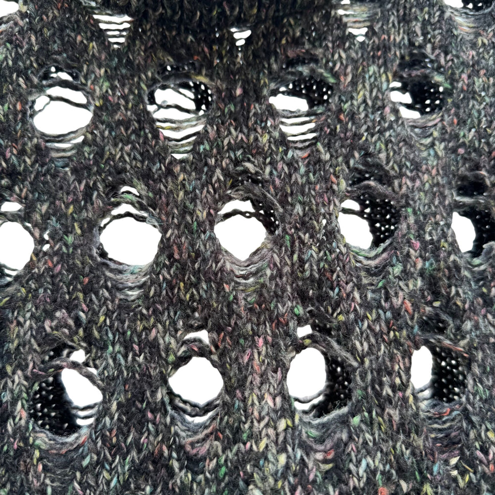 Marla Wynne Layers Swiss Cheese Holes Knit Sweater Cowl Neck XS Black Grey